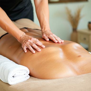 Massage thérapeutique sur table, lumière douce